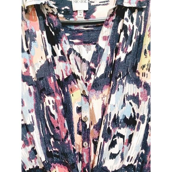 Nic and Zoe Women's medium Tie Front Medallion Mix Shirt Dress - Picture 4 of 11